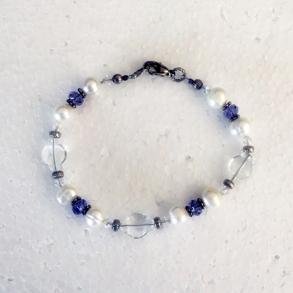 Clear Purple White Crystal Spin Bracelet